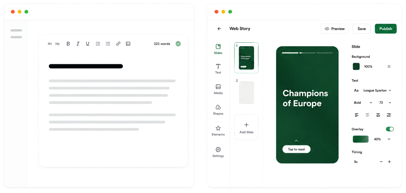 PressTag fullscreen focus mode writing canvas and web story builder