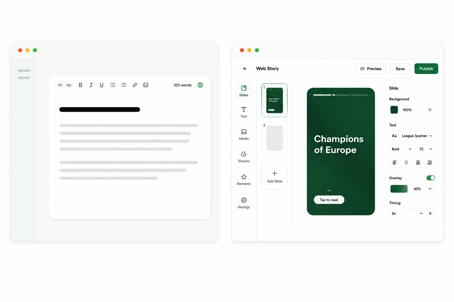 PressTag fullscreen focus mode writing canvas and web story builder